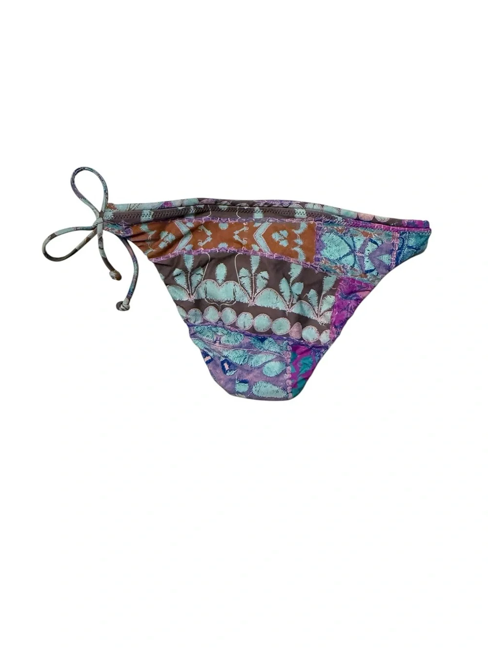 Colorful Patterned Bikini Bottom - Teal, Purple & Brown